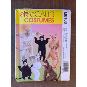McCalls Sewing Pattern M6106 Adult Costume Lion Bear Kangaroo Bunny XL UNCUT